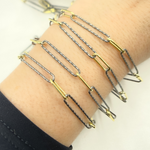 Load image into Gallery viewer, Oxidized, Gold Plated 925 Sterling Silver Paperclip Smooth & Diamond Cut Link Chain