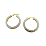 Load image into Gallery viewer, GER40. 14K Solid Gold and White Gold Earrings Round Shape Hoop with Texture