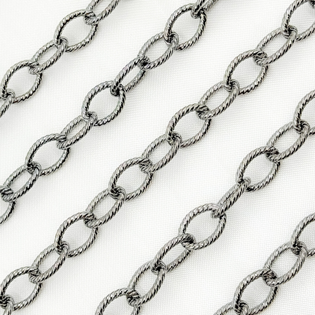 Black Rhodium Sterling Silver Textured Cable Chain