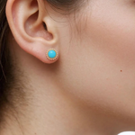 Load image into Gallery viewer, CE96381TQ5. 14K Solid Yellow Gold Diamond and Turquoise Round Stud Earring