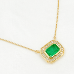 Load image into Gallery viewer, Shop Now 14k Solid Gold Gemstone and Diamond Rectangle Necklace