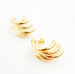 Load image into Gallery viewer, 14K Solid Gold Smooth and Textured Ribbed Stud Earring