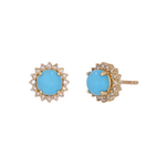 Load image into Gallery viewer, Buy 4K Solid Yellow Gold Diamond and Turquoise Round Stud Earring
