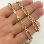 Load image into Gallery viewer, 14K Solid Yellow Hollow Gold Flat Oval Link & Flat Marina Link Chain