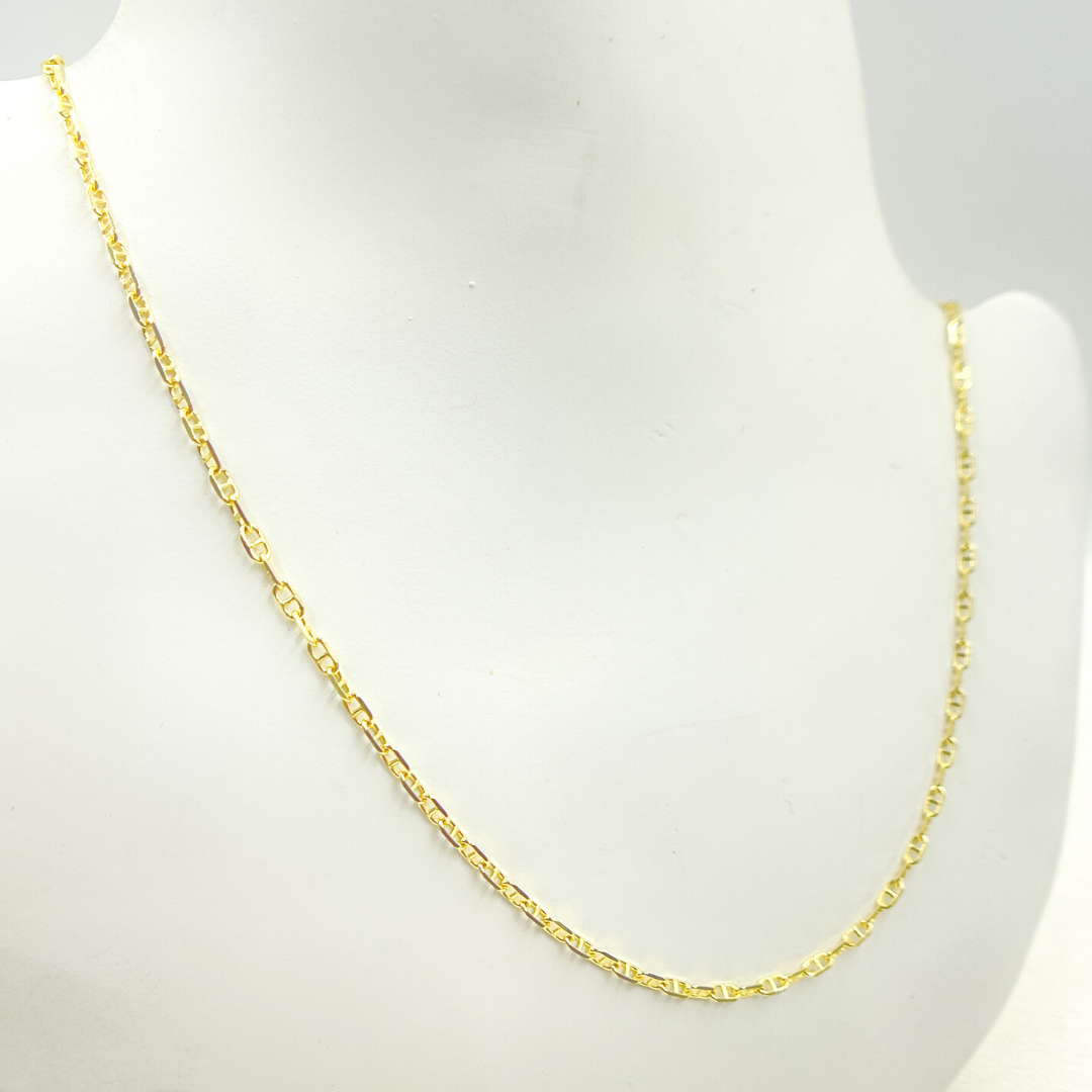 14K Solid Yellow Gold Diamond Cut Marina Link Chain