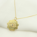 Load image into Gallery viewer, 14K Solid Gold Diamonds and Blue Sapphire Flower Shape Evil Eye Charm. GDP302A