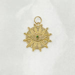 Load image into Gallery viewer, GDP655. 14K Solid Gold Diamond and Gemstone Circle Charm with Arrows and Evil Eye in the Center