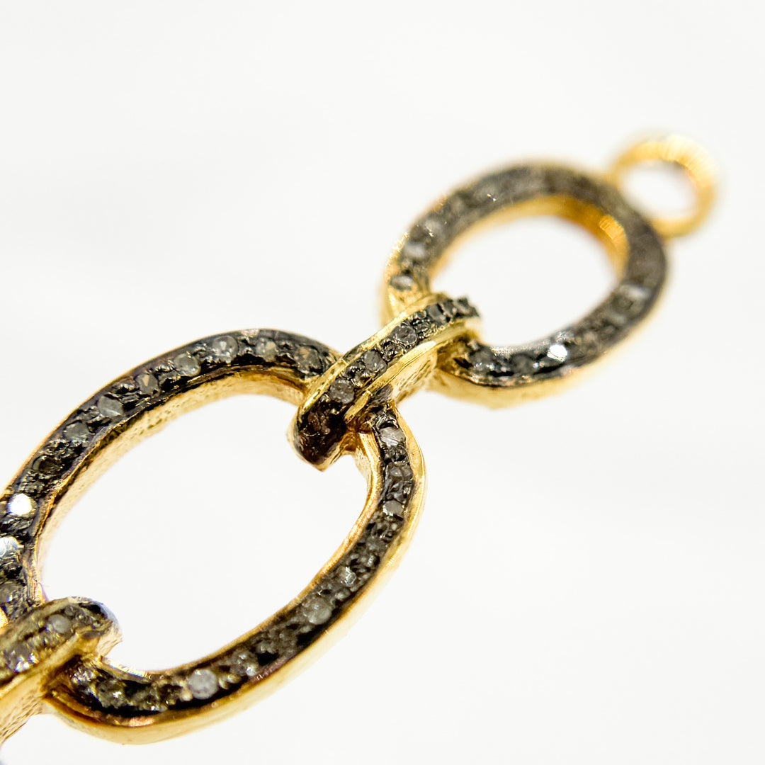 Pave Diamond & 925 Sterling Silver Black Rhodium, Two-Tone and Gold Plated Oval Link Connector. DC971