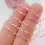 Load image into Gallery viewer, V250PKSS. Sterling Silver Pink Color Enamel Cable Chain