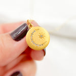 Load image into Gallery viewer, GDP105. 14K Solid Gold Diamond Circle Charm with Moon and Star