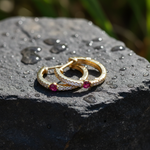 Load image into Gallery viewer, EHC56664. 14K Solid Gold Gemstone & Diamond & Hoop Earrings
