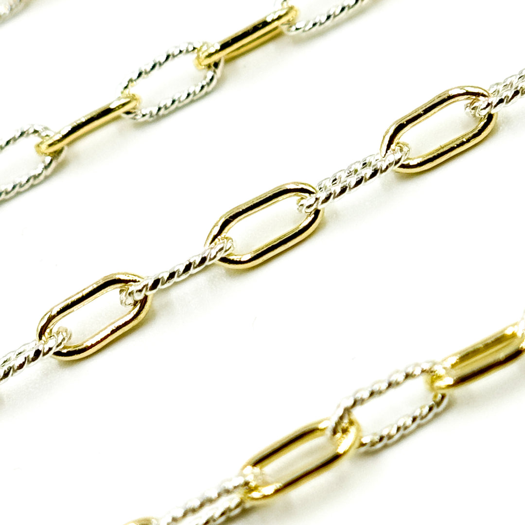 3106PZXESS+GF. 14k Gold Filled Smooth and Silver Textured Paperclip Link Chain