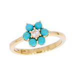 Load image into Gallery viewer, RFB19162TQ. 14K Solid Yellow Gold Diamond and Turquoise Flower Ring