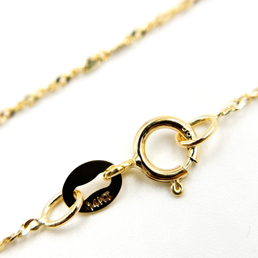 14K Yellow Solid Gold Flat Bar and Singapore Link Necklace