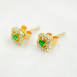 Load image into Gallery viewer, ER418281EM. 14K Solid Yellow Gold Diamond and Emerald Flower Stud Earring