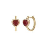 Load image into Gallery viewer, CE96390. 14k Solid Gold Diamond and Gemstone Heart Hoops