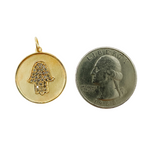 Load image into Gallery viewer, GDP32. 14K Solid Gold with Diamonds Circle Shape Charm with Hamsa Hand in the Center