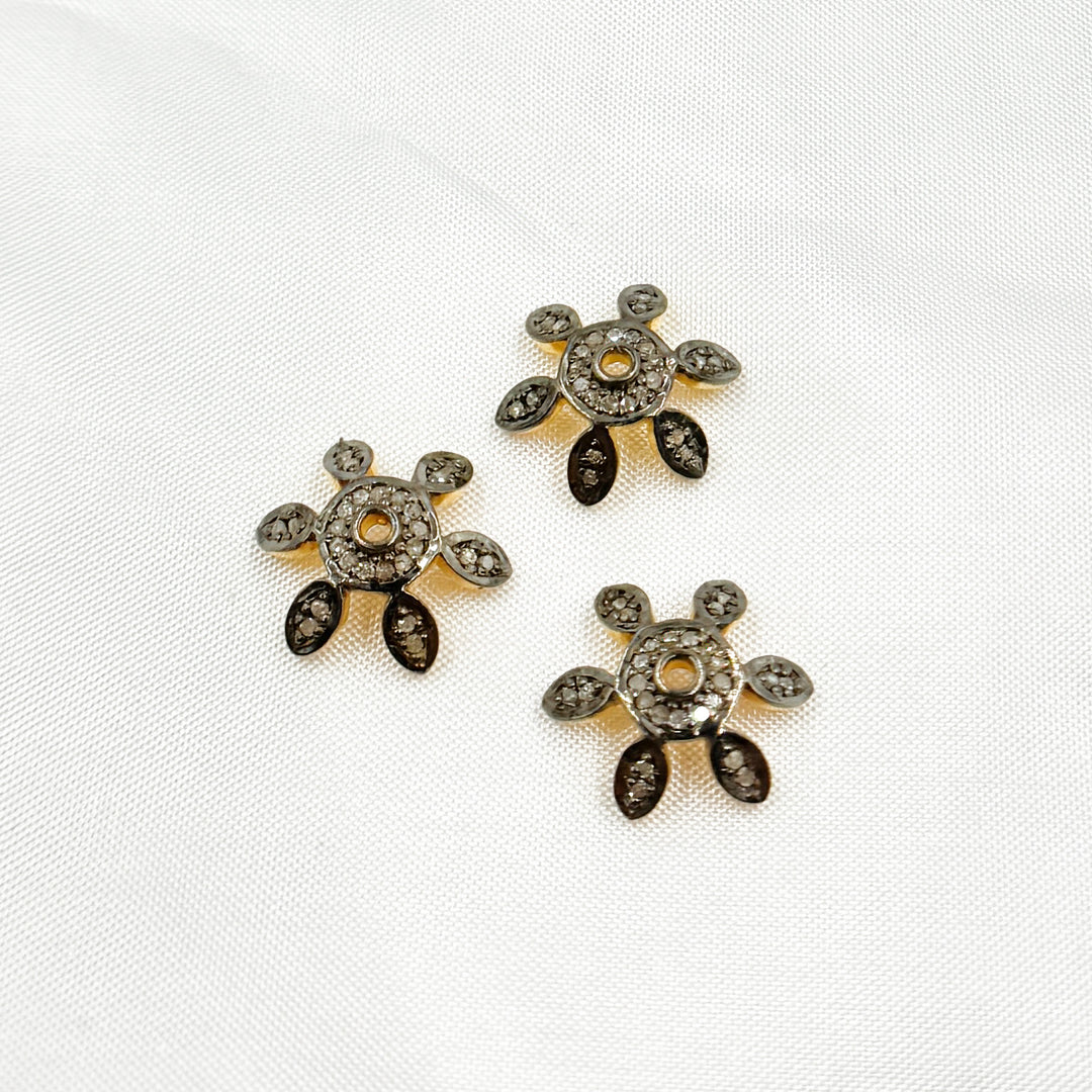 Pave Diamond & 925 Sterling Silver Two Tone and Gold Plated Flower Cap Bead. DC759