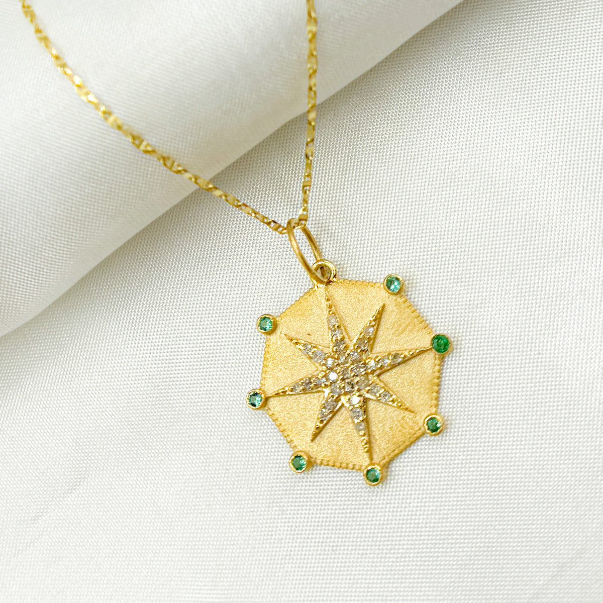 GDP615. 14k Solid Gold Diamond and Gemstone Star Charm