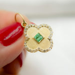 Load image into Gallery viewer, GDP648.14k Solid Gold Diamond and Emerald Clover Charm