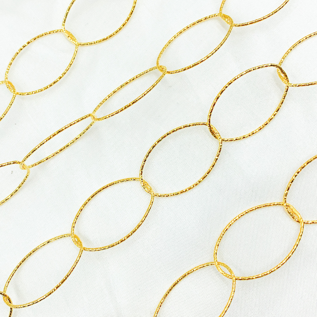 Gold Plated 925 Sterling Silver  Diamond Cut Oval Link Chain. Y26GP