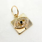 Load image into Gallery viewer, 14K Solid Gold Diamond Rectangle Eye Charm with Gemstone