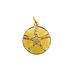 Load image into Gallery viewer, 14K Solid Gold Diamonds Circle Charm with Star in the Center. GDP96