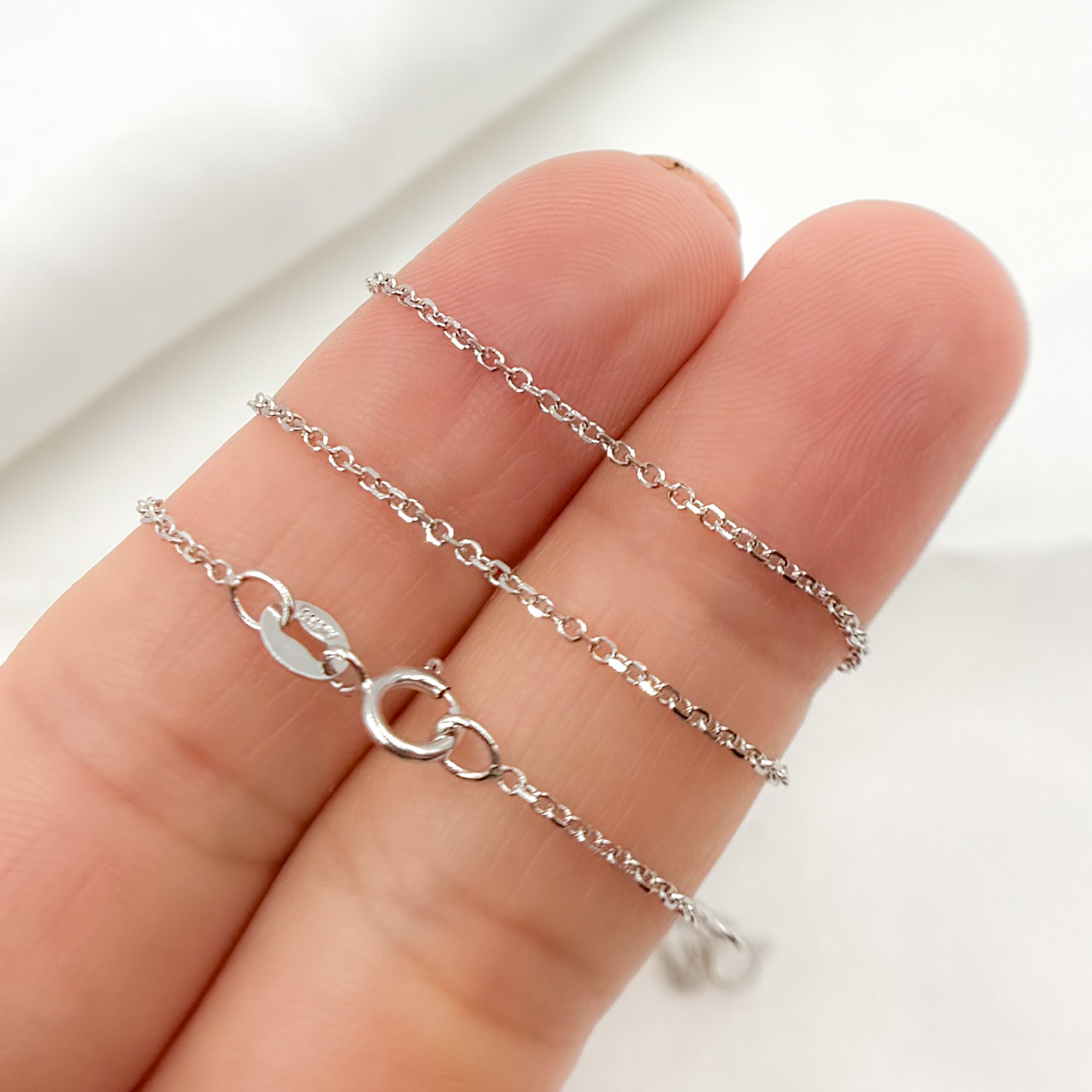 14K Solid White Gold Cable Chain