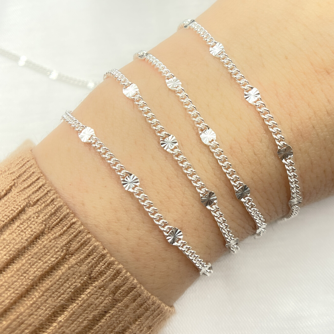 Sterling Silver Curb & Diamond Cut Marina Chain
