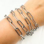 Load image into Gallery viewer, Black Rhodium and Sterling Silver smooth & Diamond Cut Paperclip Chains