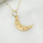 Load image into Gallery viewer, 14K Solid Gold Moon Charm With Diamond Stars