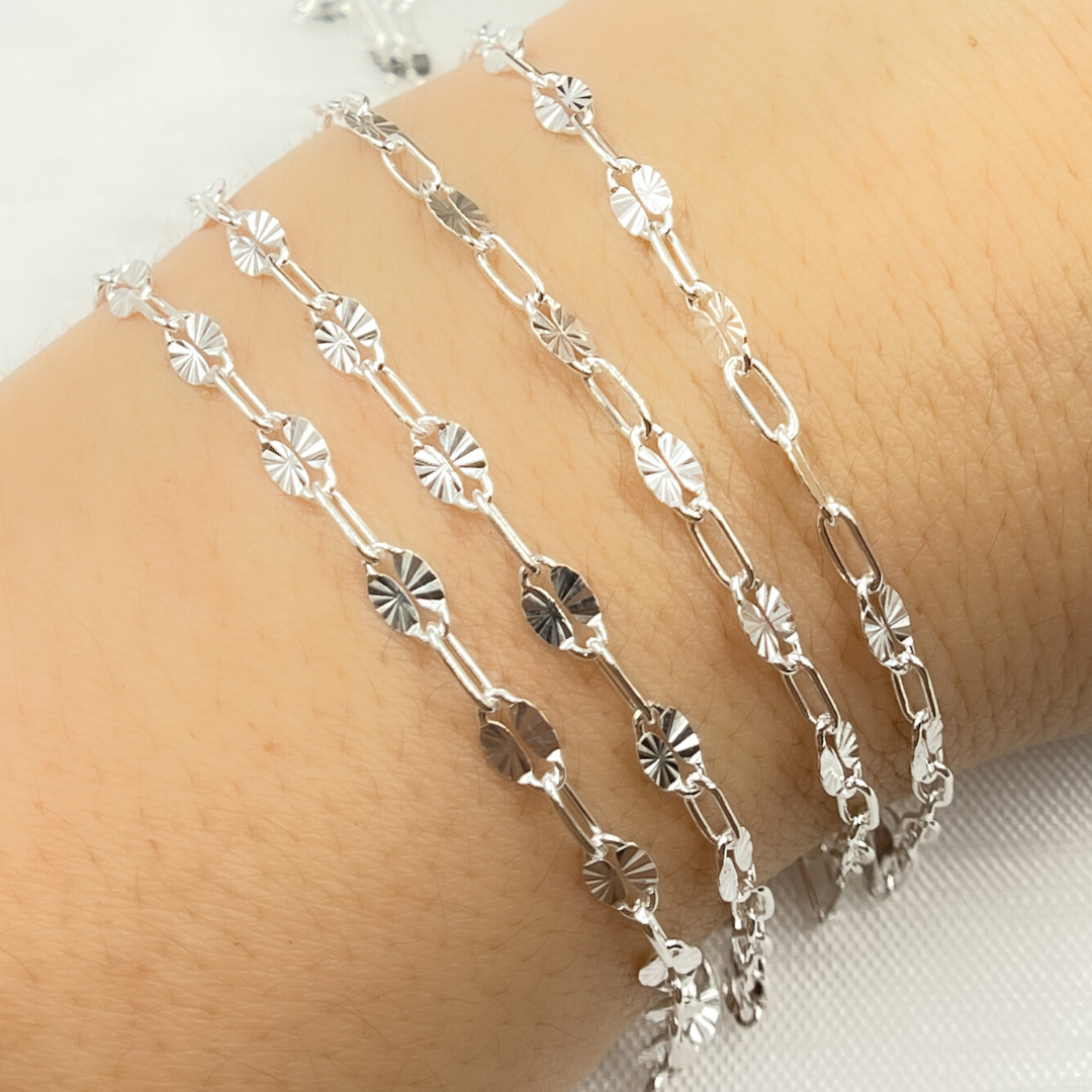 Sterling Silver Diamond Cut Marina & Smooth Oval Link Chains