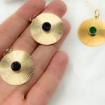Load image into Gallery viewer, 14K Solid Gold Circle Charm with Stone in the Center. CGDP52