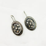 Load image into Gallery viewer, DE059. Diamond Sterling Silver Oval Dangle Earrings