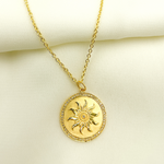 Load image into Gallery viewer, 14K Solid Gold Diamond Circle Charm with Sun in the Center. GDP80