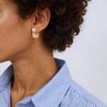 Load image into Gallery viewer, Shop Now 14K Solid Gold Smooth and Textured Oval Hollow Hoop Earrings