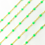 Load image into Gallery viewer, 925 Sterling Silver Gold Plated Enamel Green Color Cable Chain. V203GRGP
