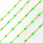 Load image into Gallery viewer, Gold Plated Sterling Silver Enamel Green Color Cable Chains
