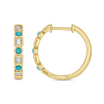 Load image into Gallery viewer, EHC56723TQ. 14K Solid Gold Diamond and Turquoise Hoops