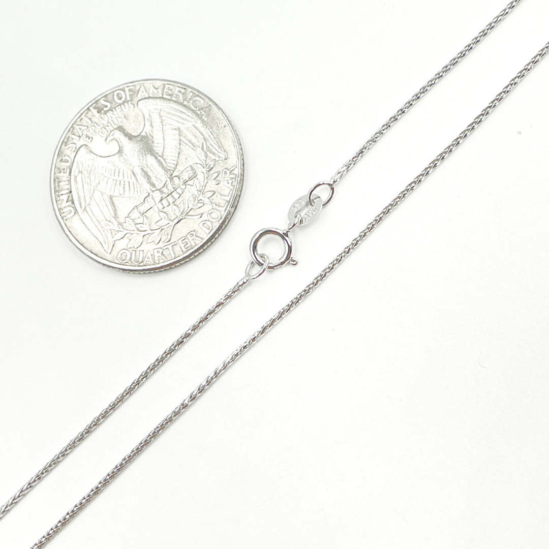14K Solid White Gold Wheat Necklace. 025SP3TFDTWG