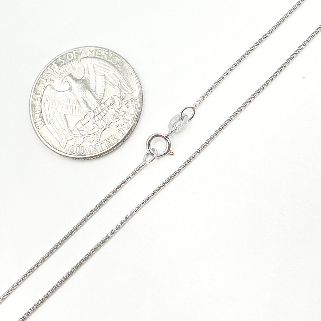 14K Solid White Gold Wheat Chain