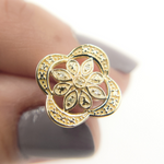 Load image into Gallery viewer, EFA51308. 14K Solid Gold and Diamonds Flower Earrings