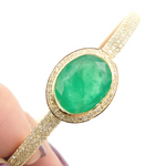 Load image into Gallery viewer, KG91. 14K Solid Gold Diamonds Bangle and Oval Shape in the Center with Diamonds and Emerald