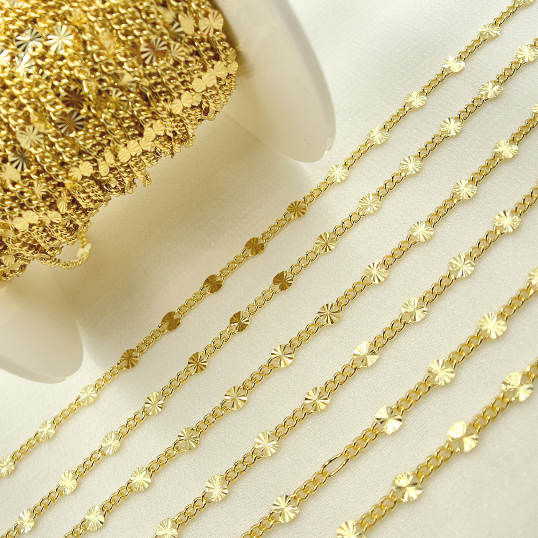 V162GP. Gold Plated Sterling Silver Curb and Marina Diamond Cut Link Chain