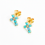 Load image into Gallery viewer, EFA53199TQ. 14K Solid Yellow Gold Turquoise and Diamond Stud Earrings