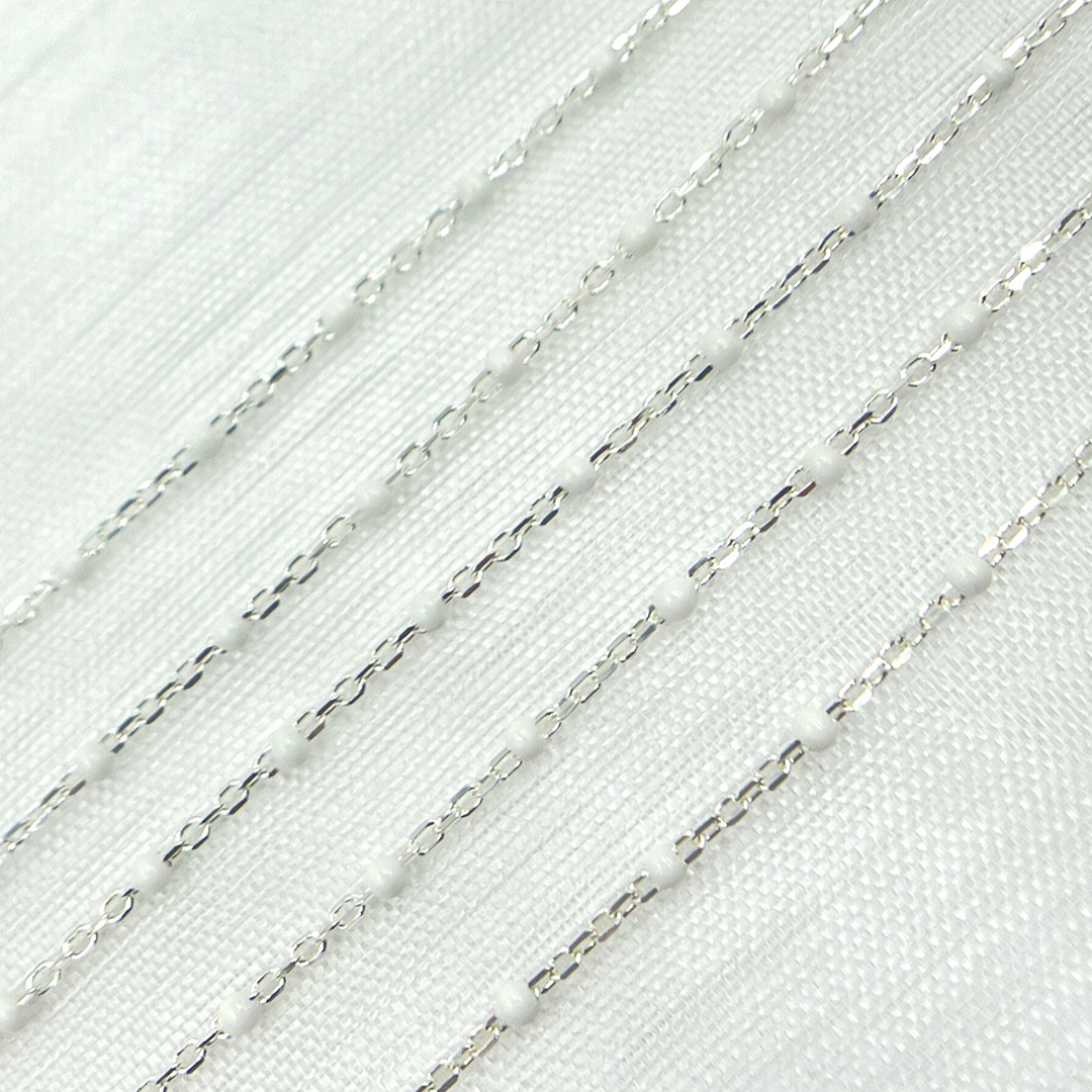 925 Sterling White Silver Enamel White Color Cable Chain. V203WTSS