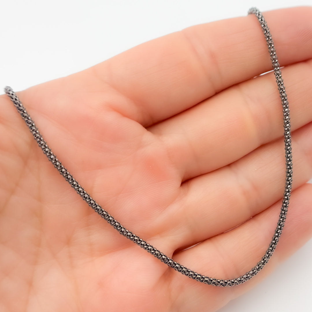 Black Rhodium Sterling Silver Popcorn Necklace