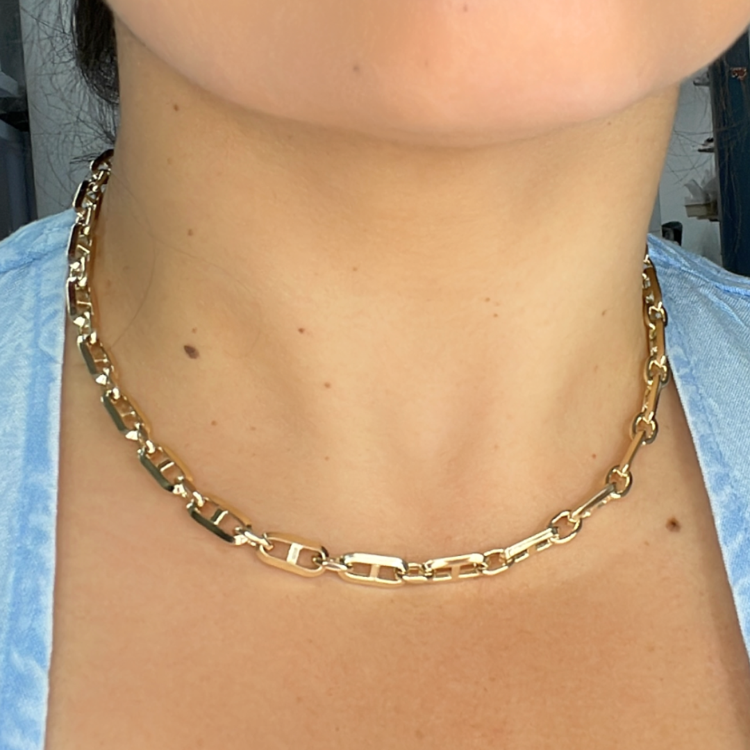 14K Yellow Hollow Gold Diamond Cut Mariner Link Chain