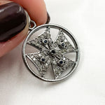 Load image into Gallery viewer, DP453. Diamond Sterling Silver Round Cross Pendant with Gemstone