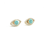 Load image into Gallery viewer, EFE52541TQ. 14k Solid Gold Diamond and Turquoise Eye Studs